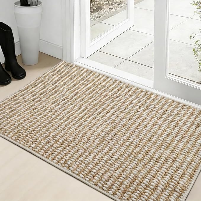 Dirt Trapping Door Mat 36x60, Taupe & White Faux Jute Entryway Rug | Low-Profile