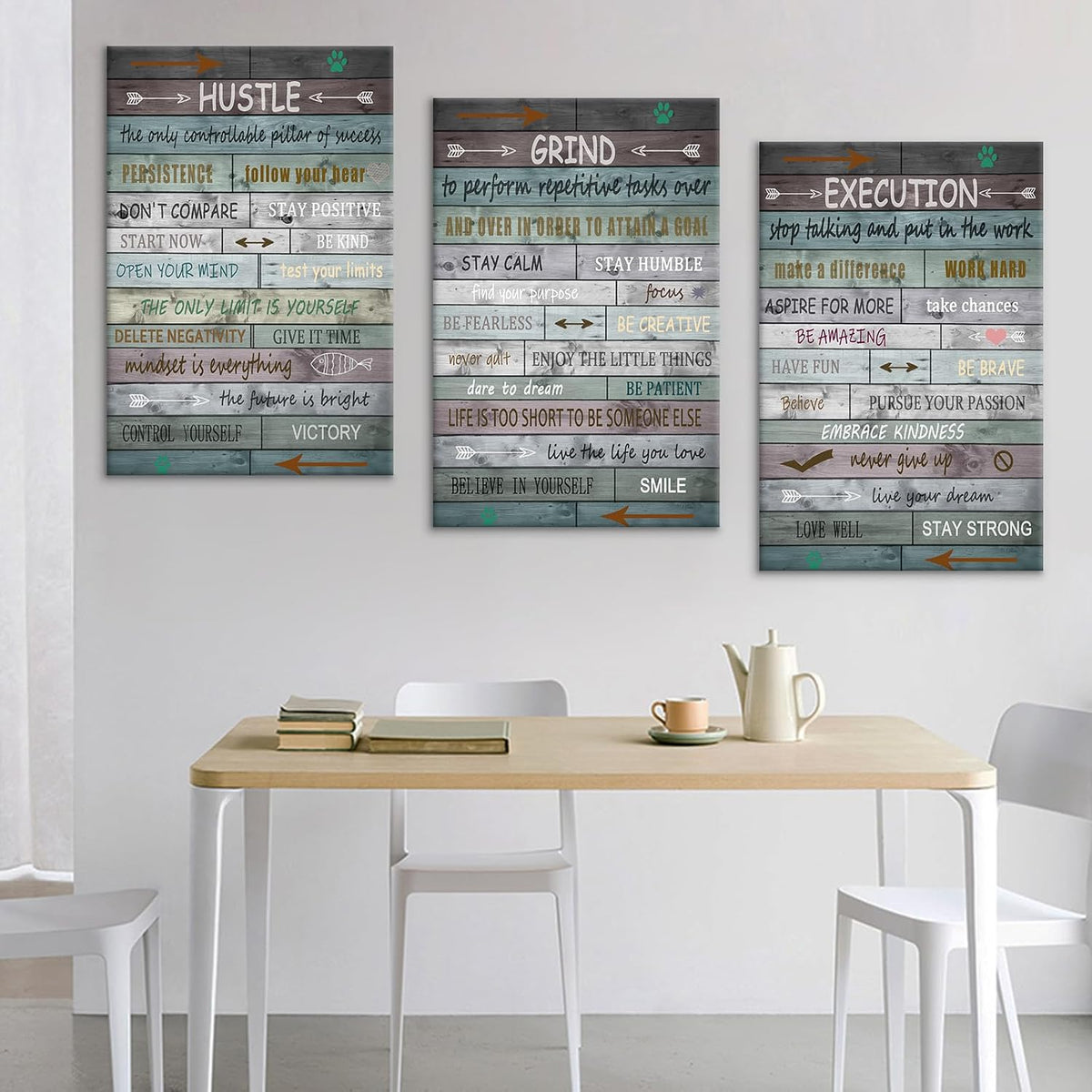DINGFUN Rustic Motivational Quotes 3 Piece Canvas Wall Art Office Decor