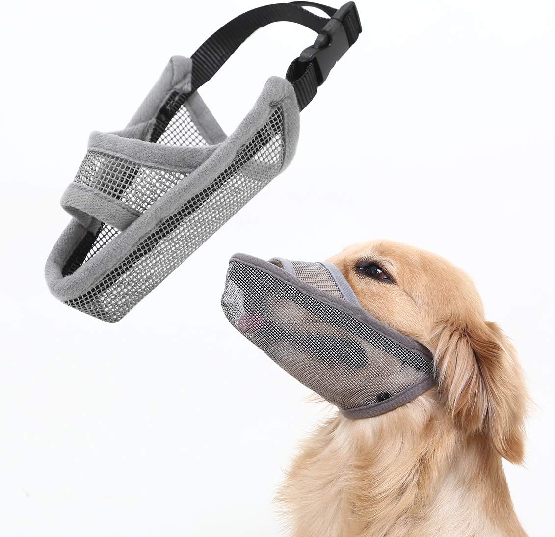 Crazy Felix Nylon Dog Muzzle for Small Medium Large Dogs Dachshund Beagle Poodle Labrador, Air Mesh Breathable and Drinkable Pet Mouth Guard for Anti-Biting Chewing Scavenging(S, Grey)