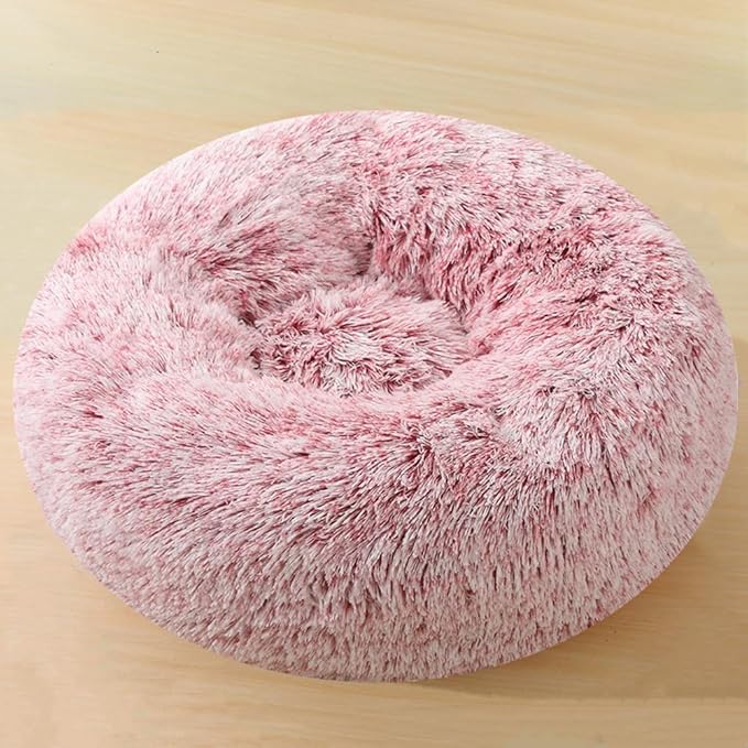 Dog Bed & Cat Bed for Small Medium Dogs, 27 Inch Calming Dogs Bed Anti-Anxiety Machine Washable Fluffy Luxury Anti-Slip Waterproof Pet Puppy Round Bed (Rose White)