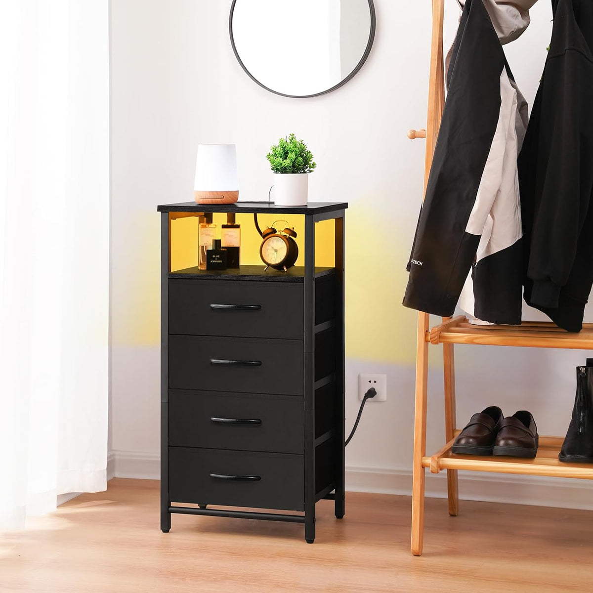 Yoobure Night Stand - Black Nightstand with Charging Station, Small Dresser