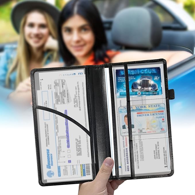 Car Registration and Insurance Holder, Leather Car Glove Box Organizer, Cool Car Accessories for ID, Driver's License Cards & Essential Document,business cards,Men&Women,Color Glitter Love Hearts