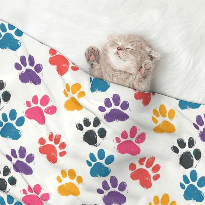 Colorful Paws Blanket for Pet - Dog Throw Blanket 30x20 Rainbow Couch Blankets for Puppy Dogs Cats