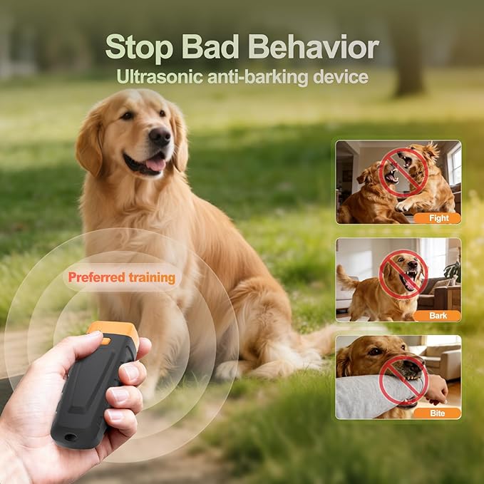 Bark Deterrent Training Device, Rechargeable Ultrasonic Anti Barking Device for Dogs, Dog Bark Control Devices Safe for Dogs & Human Portable Indoor Outdoor, Dog Training & Behavior Aids