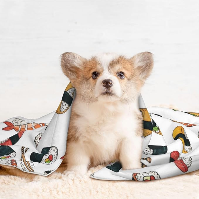 Double Sided Pet Bed Blanket for Added Cushion Warmth, Sushi, Reversible Cover with Textured Dot Surface for Existing Beds Standalone Mat