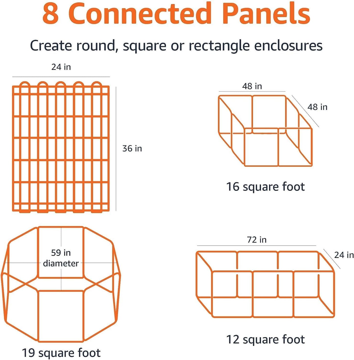 Amazon Basics Foldable Octagonal Metal Exercise Dog Playpen - Indoor/Outdoor, Single Door, Medium (8 Panels, 24 x 36), Easy to assemble and store, 36" - Medium, Black