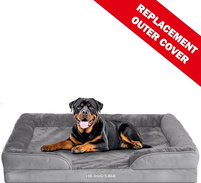 The Dog’s Bed Replacement Outer Cover & Bolster for Standard Foam Beds, Flannel Fabric, Silver Grey, XXL
