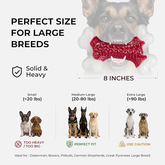 6-Pack Indestructible Dog Toys for Aggressive Chewers: Beef Flavored Hard Nylon Bone Chew Toys, Tough Dog Chew Toys for Large Dogs, Dog Toys to Keep Them Busy for Medium Large Breed, Red