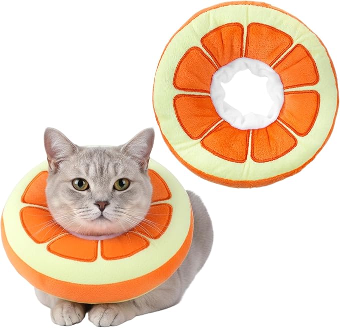 Kitten Cute Recovery Collar Soft Cat Cone Collar After Surgery to Stop Licking Adjustable Lightweight Elizabethan Neck Collar for Small Medium Large Cats Puppies Wound Healing, Orange