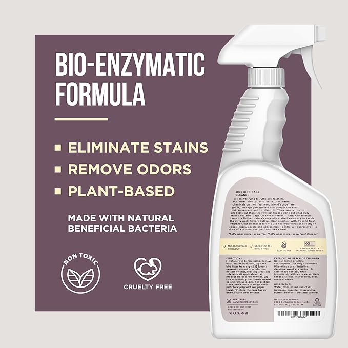 Natural Rapport Bird Cage Cleaner - The Only Bird Cage Cleaner You Need - Bird Poop Spray Remover, Naturally Removes Bird Waste (32 Oz)