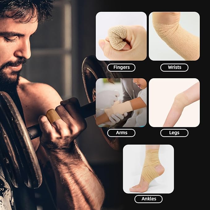 OK TAPE Self Adherent Cohesive Bandages Wrap - 6Packs, 4" x 5 Yards, Non-Woven Self Adhesive Bandage Wrap for Thumb, Finger, Wrist, Ankle, Vet Wrap Bandages Tape (Beige)