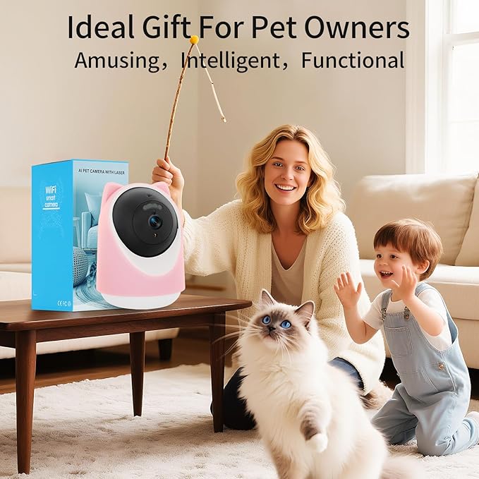 4MP 2.4/5GHz WiFi Pet Camera with Laser Toy, Night Vision & Motion Detection Alerts - APP Remote Control Interactive Device for Dog & Cat Monitoring (Indoor Security Camera)