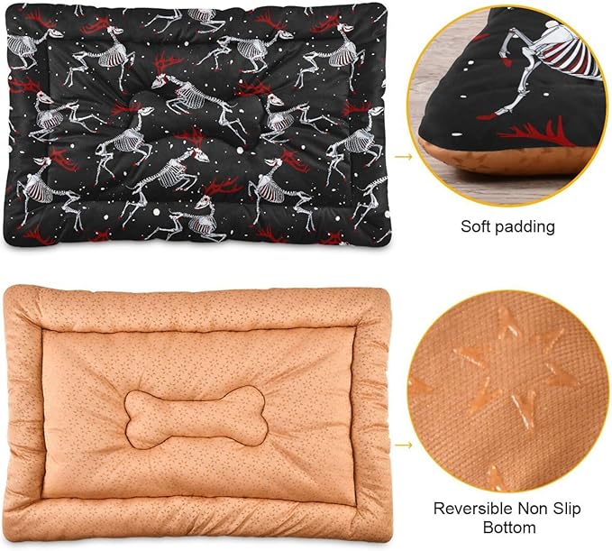 Christmas Deer Skeleton Gothic Pet Bed Cute Dog Bed Mat Absorbing Non Slip Pad Pet Sleeping Mat for Small, Medium, and Large Dogs Puppy Cat 24 in x 18 in