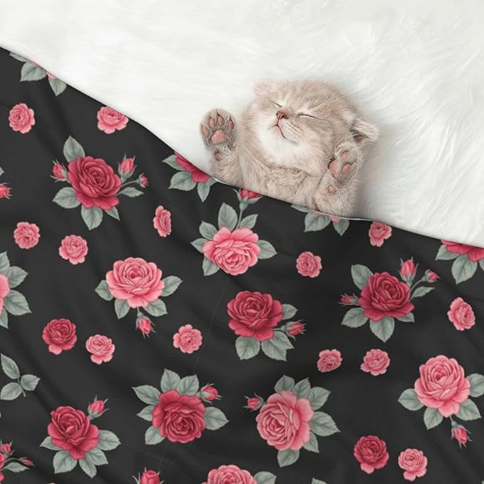 Pet Blanket for Couches and Beds, Rose Seamless Pattern Pink, Reversible Double Sided Plush Design with Soft Bumpy Texture and Smooth Surface, Furniture Protector