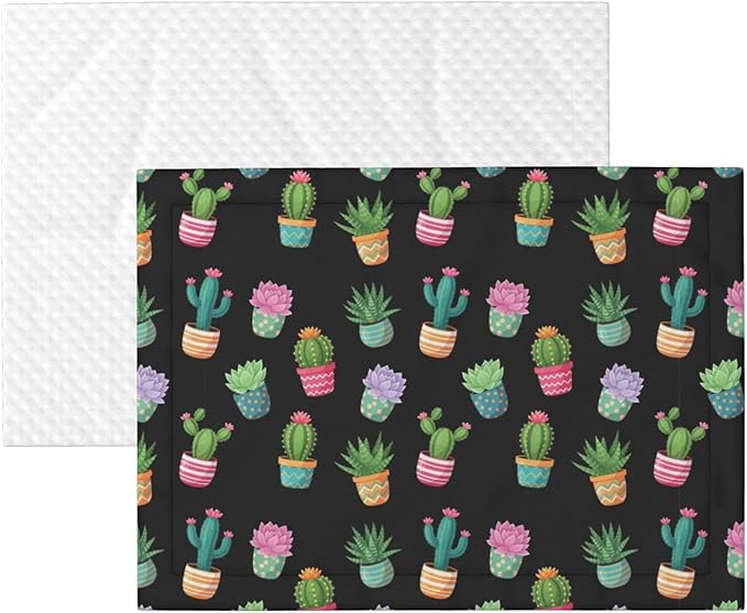 Double Sided Plush Pet Blanket for Small Large Animals, Succulent Cactus Potted Plants, Reversible Throw with Dimpled Dot Side and Flat Side for Kennels Living Rooms