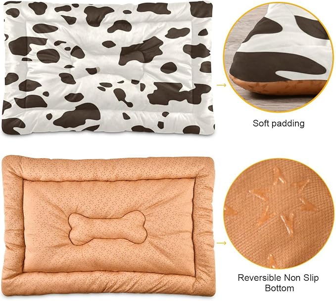Cow Leopard Dog Bed Mat, Cat Crate Pad Non-Slip Washable Soft Fluffy Pet Kennel Floor Mat for Small, Medium, Large Dogs Cats, 24"x18"