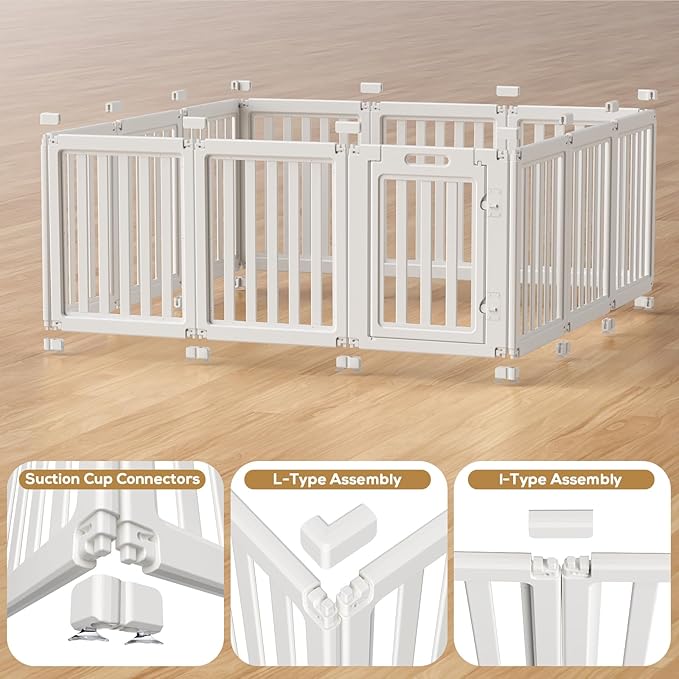 Clear Dog Play Pen,Pet Playpen with Door,Easy to Clean and Install Puppy pens for Both Indoor and Outdoor use (White, 23.6 inch Height, 12 Panels)