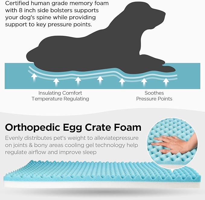 ATIFBOP Orthopedic Dog Bed, Memory Foam Dog Sofa with Removable Cover, Cooling Energy Gel. Couch, Pain Relief Pet Bed (33x23x9 inch, Grey)