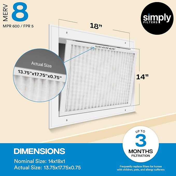 Simply 14x18x1 Air Filter, MERV 8, 6 Pack, Furnace Air Filter