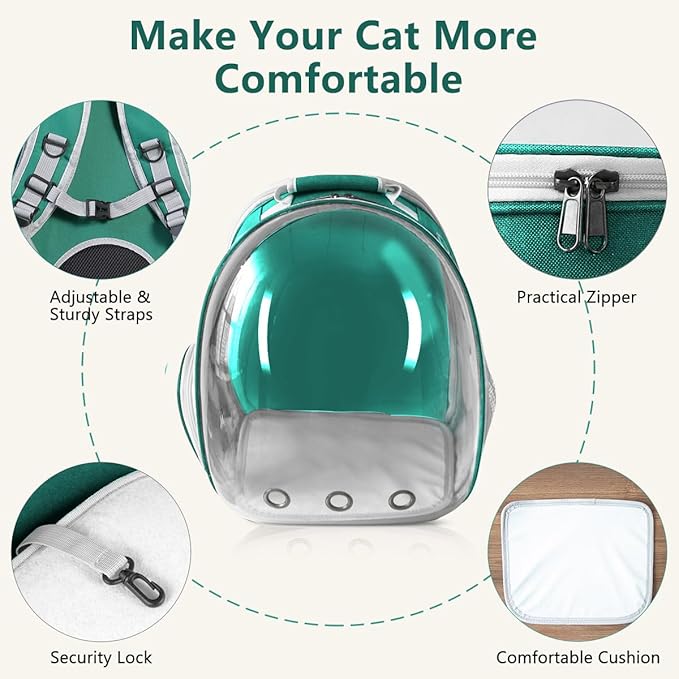 Cat Backpack Carrier Back Expandable Bubble Pet Carrier Backpack for Large Cat, Kitten and Dog, Designed for Hiking, Travelling and Outdoor Use (Back Expandable-Green)