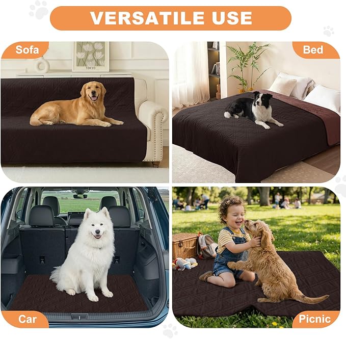 100% Waterproof Dog Couch Protector, Triple-Layer Waterproof Dog Bed Cover Pet Blanket Reversible 2-Tone Sofa Shield, Non-Slip Furniture Guard for Pets(35×71 Inch, Chocolate+Coffee)