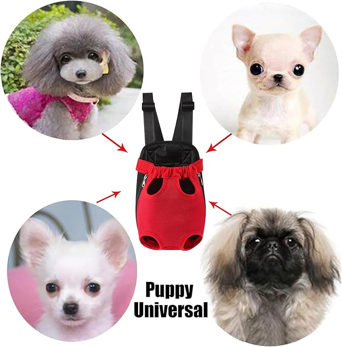 Dog Carrier Backpack, Adjustable Puppy Front Carrier Backpack, Ventilated Dog Chest Carrier for Hiking Camping Travel, Sling Bag for Small Medium Dog Cat Rabbit Puppies, Suit 3-5 lbs (Red, S)