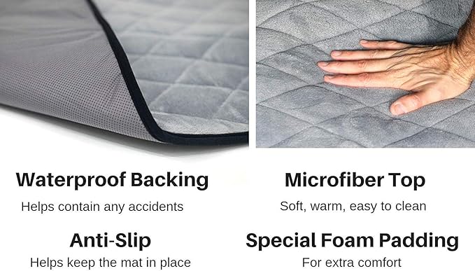 4Knines Extra Large Dog Crate Mat – Waterproof, Non-Slip, Machine Washable Crate Mat – Soft, Durable Kennel Mat for Dogs – Pet Bed for Crates, Travel or Home Use - Extra Large (Black) (Pack of 2)