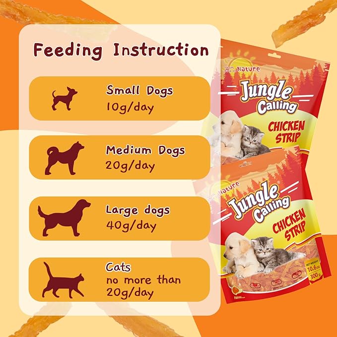 Jungle Calling Soft Training Treats for Small Dog and Cats, Mini Chicken Strips Puppy Training Edible Snacks Easy to Digest, Grain Free (Pack of 2)