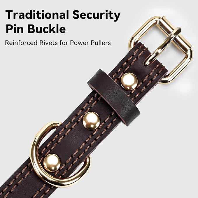 Joytale Leather Dog Collar for Small Dogs, Genuine Solid Sturdy Leather for Active Small Breeds, Adjustable Metal Pin Buckle, Durable and Secure Pet Collar for Daily Use, Brown, XS