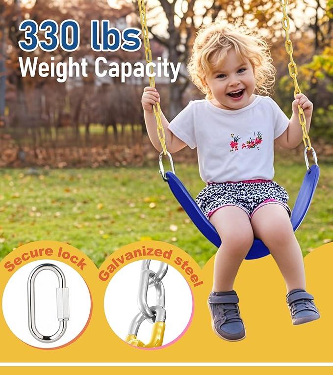 Heavy Duty Swing Seat, 66" Rust-Resistant Chains with 30" PPC-Coated Section, Swing Set Accessories Replacement with Quick Links, Kids Swings Supports 330 lbs for Outdoor Playground, Blue
