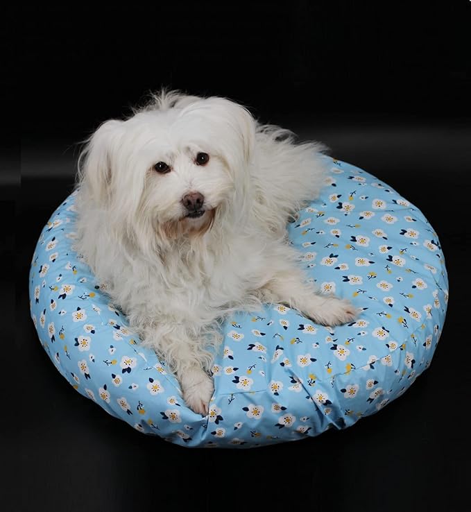 Round Dog Bed Cover Waterproof Blue 40 Inch