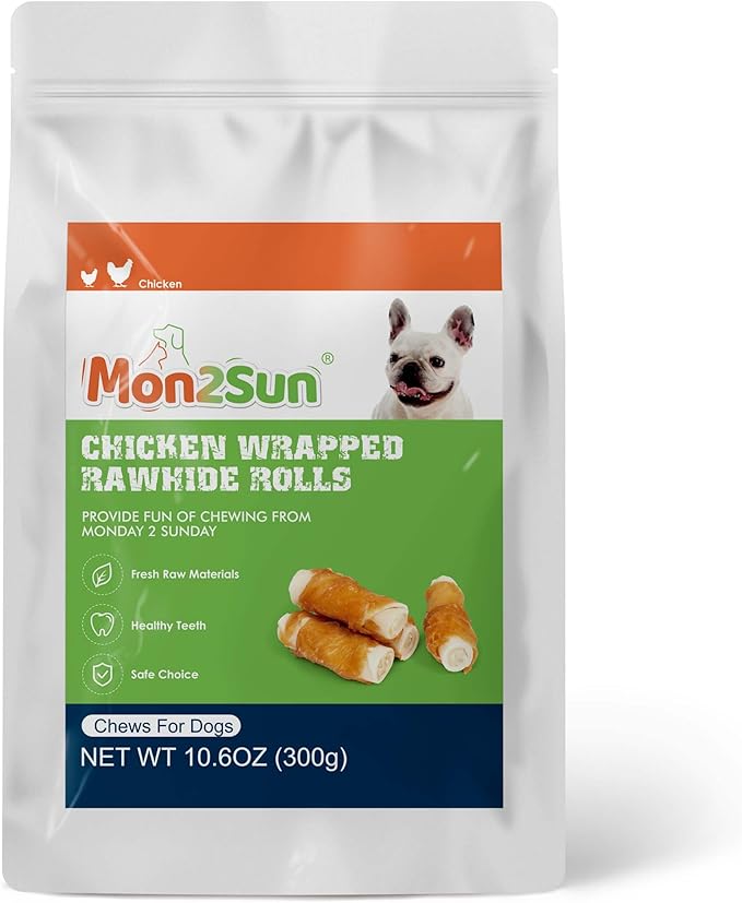 MON2SUN Dog Treats, 2.5 Inch Chicken Wrapped Rawhide Rolls, Teeth Cleaning Chews with High Protein for Small Dogs, 10.6 oz (16 Count - Pack of 1)