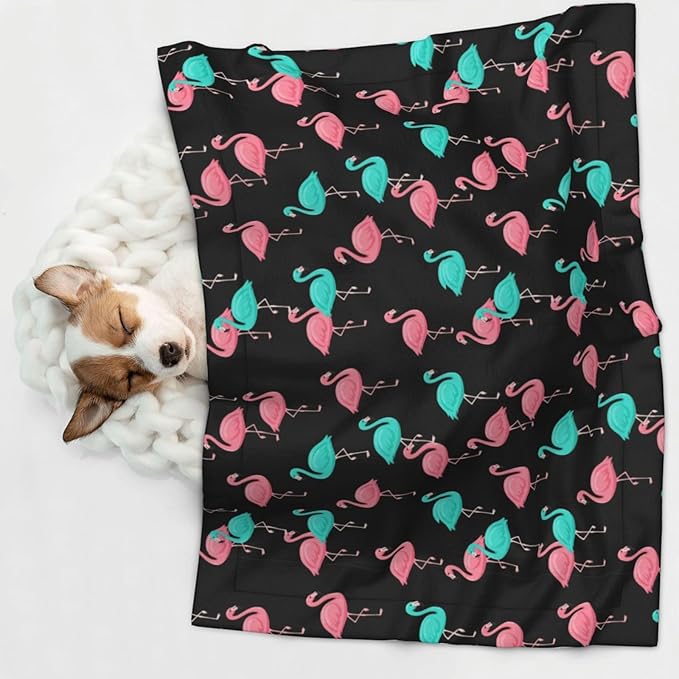 Reversible Plush Pet Blanket for Puppies Kittens, Flamingo Pattern, Double Sided Gentle Dot Texture for New Pets Adjusting to Home Environment Softly