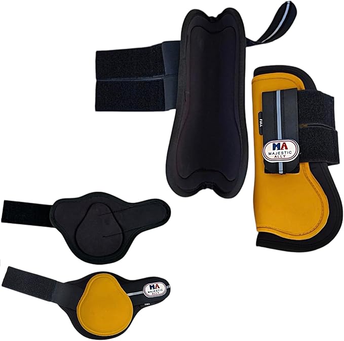 Majestic Ally Horse Leg Protection Fetlock and Tendon Boots Set, PU Shell, Neoprene Lining, Hook and Loop Closures, Multiple Colors and Sizes