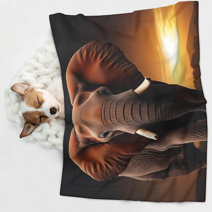 Waterproof Dog Blanket Soft Pet Blanket for Puppy Cat, Fleece Cat Throw Blankets for Furniture Bed Couch Sofa Reversible - Elephant Sunset in Kenya