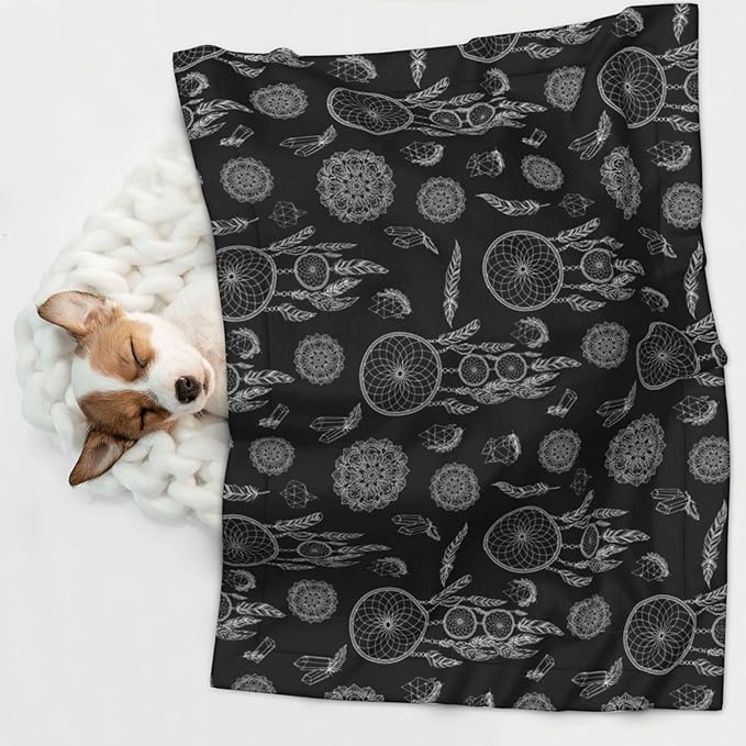 Reversible Dog Blanket for Beds Couches, Black and White Mysterious Dream Catcher, Double Sided Cat Blanket with Textured Dot Feel and Smooth Feel for Seasonal Comfort All Year
