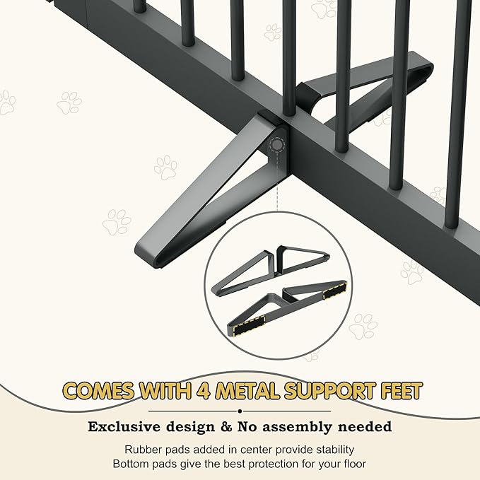 Freestanding Pet Gates with Walk Through Door, Dog Indoor Fence, Dog Gate for The House, Doorway, Stairs, Extra Wide Pet Gate, Support Feet Included, 120 Inch Wide, 6 Panels 24" Tall, Gray
