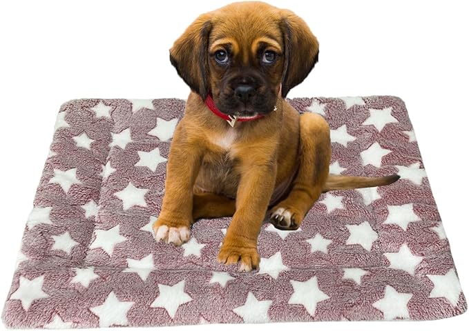iMaylex Soft Pad Dog Bed Mat, Thicken Warm, Star Pattern, Reversible, Fluffy Pet Dog Sleeping Mattress, Cameo Brown, Medium