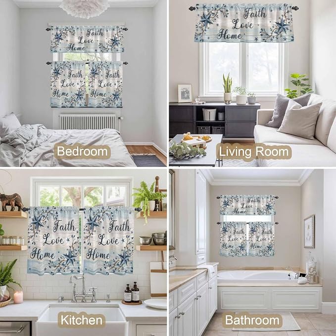 Vintage Farmhouse Kitchen Curtains Set 3 Piece