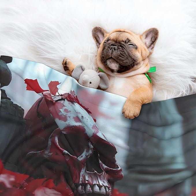 Waterproof Dog Blanket Soft Pet Blanket for Puppy Cat, Fleece Cat Throw Blankets for Furniture Bed Couch Sofa Reversible - Gothic Red Skull Cemetery