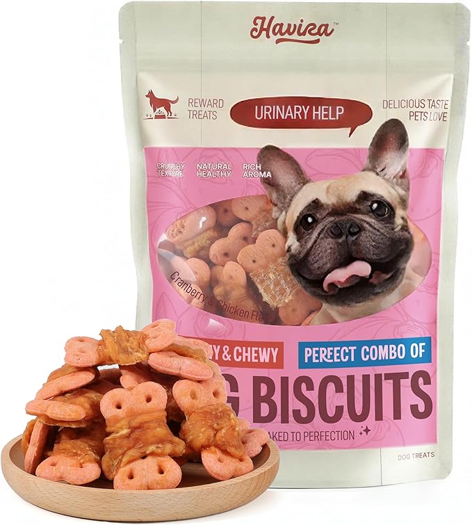 Havira Chicken Wrapped Biscuits Dog Treats, 16oz Crunchy Training Treats for Dogs, Rawhide Free Snacks for Small & Medium Breeds, Cranberry Flavor