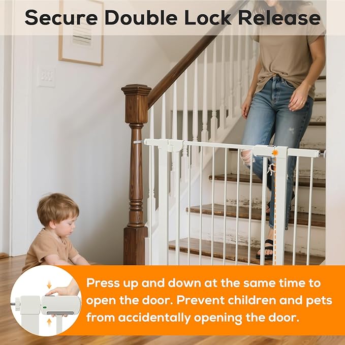 29.5-40.6" Magnetic Baby Gate for Stairs, Pressure Mounted Dog Gate Indoor, Auto Close Pet Gate for Doorways No Drilling, Easy Install Baby Essentials with Large Walk Thru Door, White