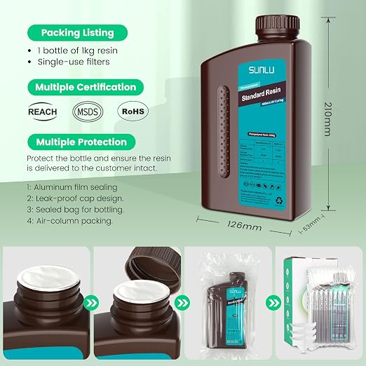 SUNLU 3D Printer Resin 1kg, Fast Curing Standard 3D Resin
