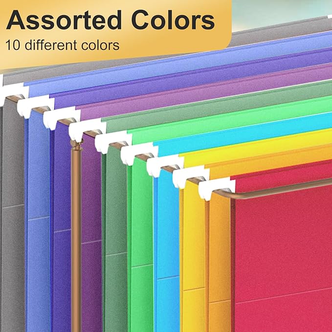 Hanging File Folders, 50 Pack Letter Size Hanging File folders with 1/5-cut Tabs, Stay Organized for Your Home and Office Bulk File, Documents and Paper, 10 Colors