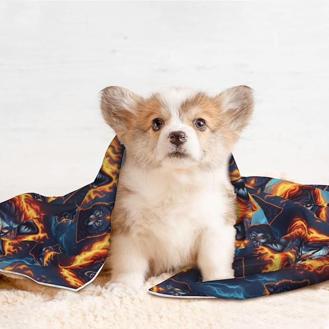 Pet Blanket for Couches and Beds, Wolf with Flame, Reversible Double Sided Plush Design with Soft Bumpy Texture and Smooth Surface, Furniture Protector