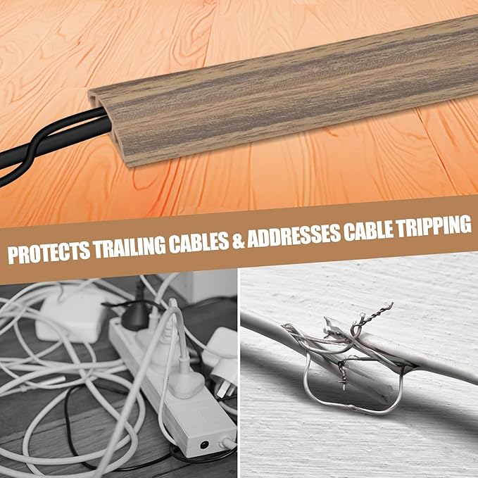 Floor Cord Cover Self Adhesive Cord Hider,3.3FT Cable Management, Extension Strip Protector for Wires, Prevent Cable Trips for Offices, Gyms, Exhibitions Cavity:0.3"(W) x0.28(H) Woodsmokedbrown