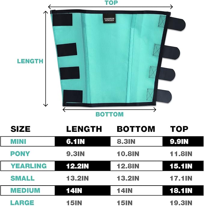 Harrison Howard Loose Fitting Fly Boots UV-Protective Extra Tough Mesh Ventilated Four Fasteners Stay-on Design Protect Horse Legs & Stomp-Reducing Set of 4 Mint Pony
