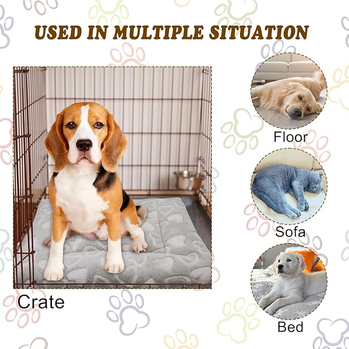 Cat Dog Bed Mat & Blanket, Reversible Pets Crate Pad Bed Mat and Ultra Soft Warm Fleece Calming Blanket for Small Puppy Kitty, Washable