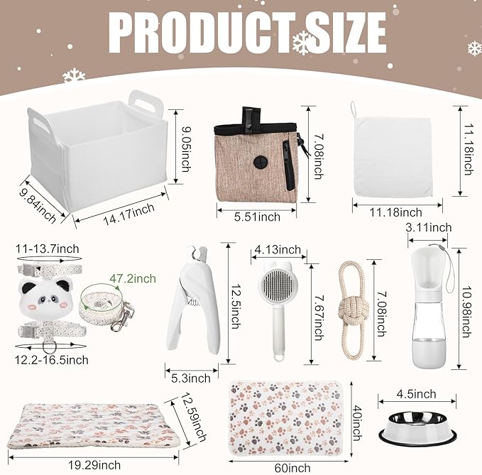 Abbylike 50 Pcs Puppy Supplies Starter Kit for Small Dogs Puppy Essentials Includes Leash, Bowls, Teeth Brushes, Water Bottle, and More Accessories for Dogs Christmas Welcome Gift (White)