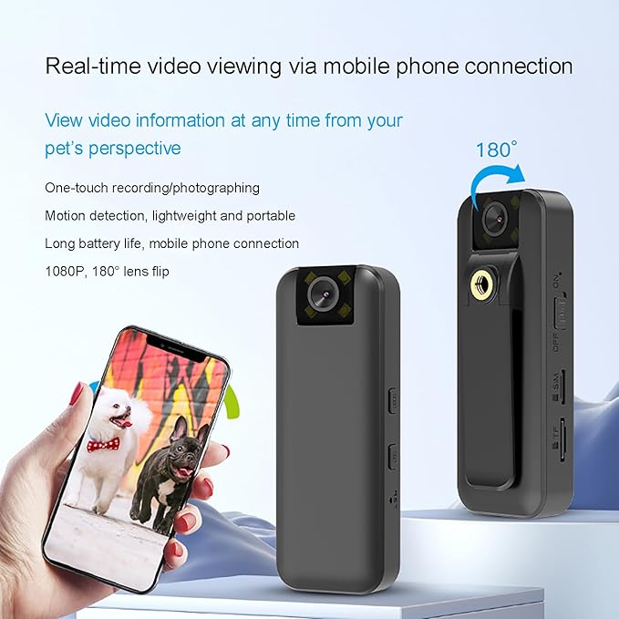 Pet Collar Camera, Dog Harness Camera, Live Viewing on Mobile Phone, WiFi Version for Dogs, Remote Operation, Strap Fixing Bracket, for Indoor/Outdoor